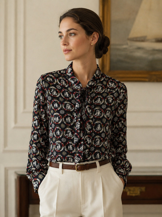 Brooks Brothers Tops - Brooks Brothers Silk Button Up Blouse Sz 2 XS Navy Nautical Print Old Money